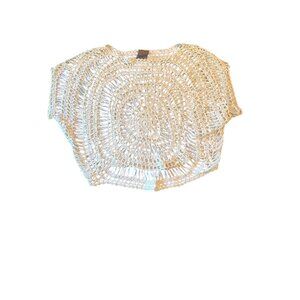 Crochet Style Open Knit Top In Ivory Small 100% Acrylic Cottage Boho Size Small